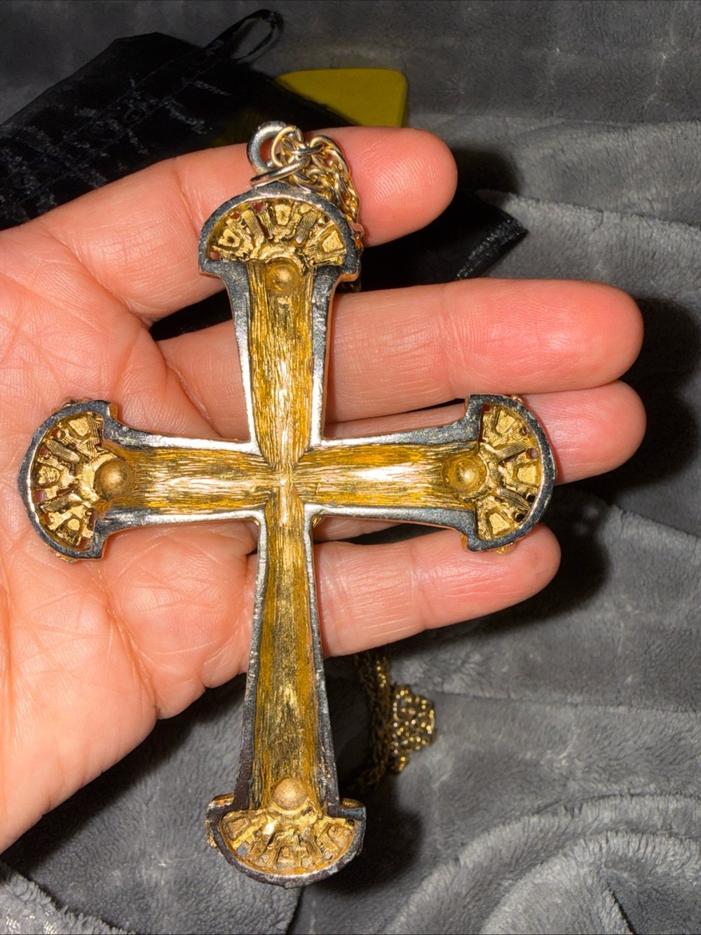 Gold-Tone Cross Pendant Necklace with Turquoise & Pearl Accents - Picture 2 of 5